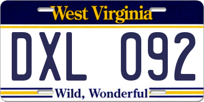 WV license plate DXL092