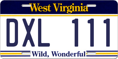 WV license plate DXL111