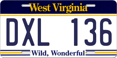 WV license plate DXL136