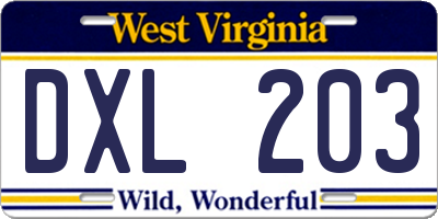 WV license plate DXL203