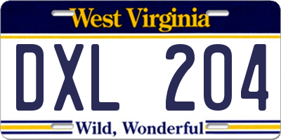 WV license plate DXL204