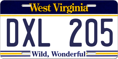 WV license plate DXL205