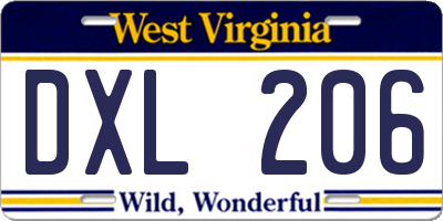 WV license plate DXL206