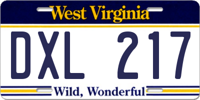 WV license plate DXL217