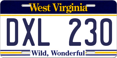 WV license plate DXL230
