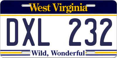 WV license plate DXL232
