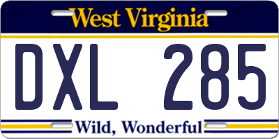 WV license plate DXL285