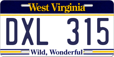 WV license plate DXL315