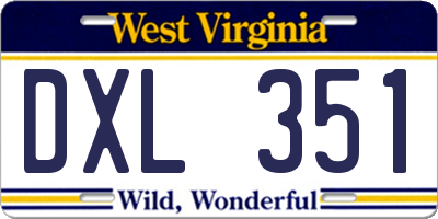 WV license plate DXL351