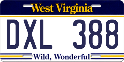 WV license plate DXL388
