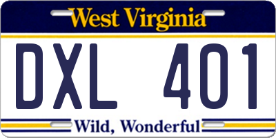 WV license plate DXL401