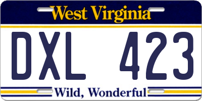 WV license plate DXL423