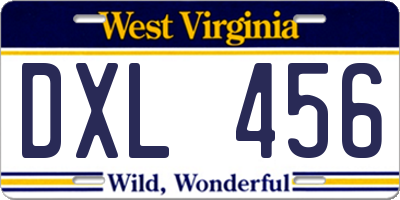 WV license plate DXL456