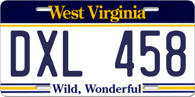 WV license plate DXL458