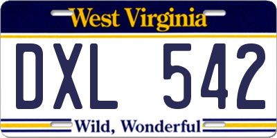 WV license plate DXL542