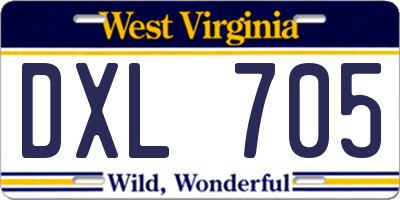 WV license plate DXL705