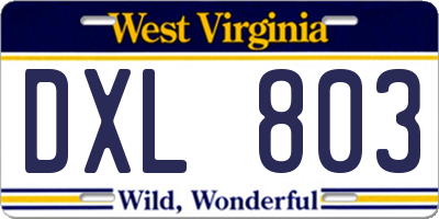 WV license plate DXL803