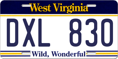 WV license plate DXL830