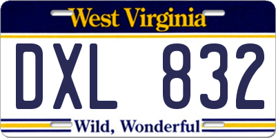 WV license plate DXL832