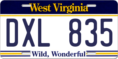 WV license plate DXL835