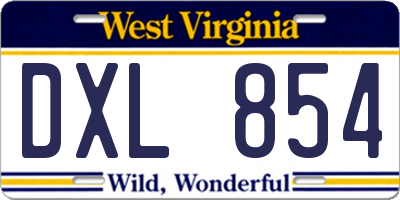 WV license plate DXL854