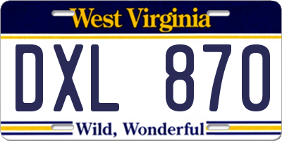 WV license plate DXL870