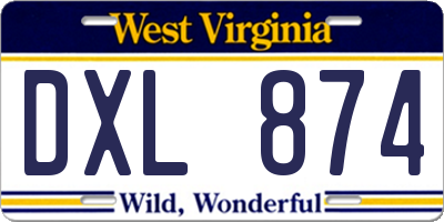 WV license plate DXL874
