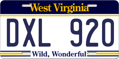 WV license plate DXL920