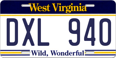 WV license plate DXL940