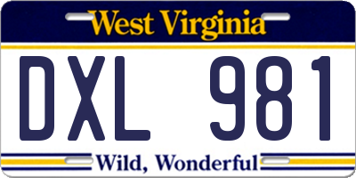 WV license plate DXL981
