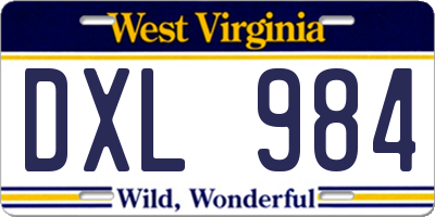 WV license plate DXL984