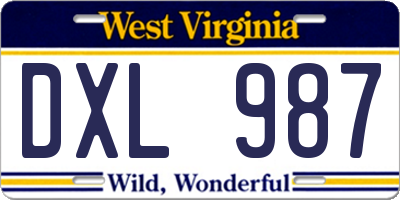 WV license plate DXL987