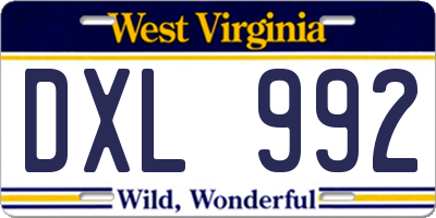 WV license plate DXL992