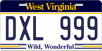 WV license plate DXL999