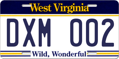 WV license plate DXM002