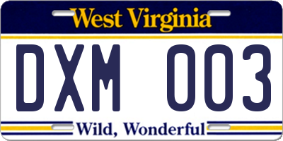 WV license plate DXM003