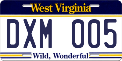 WV license plate DXM005