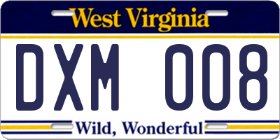 WV license plate DXM008