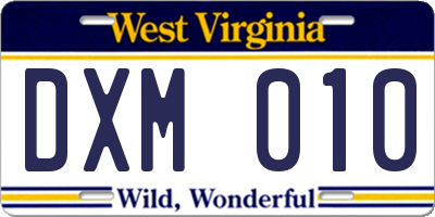 WV license plate DXM010