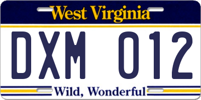 WV license plate DXM012