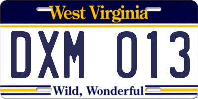 WV license plate DXM013