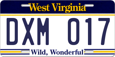 WV license plate DXM017