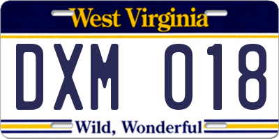 WV license plate DXM018