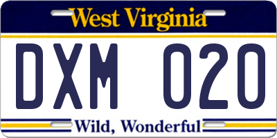 WV license plate DXM020