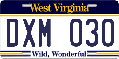 WV license plate DXM030