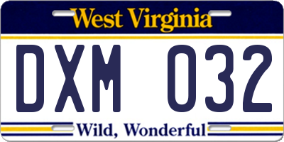 WV license plate DXM032