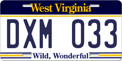 WV license plate DXM033