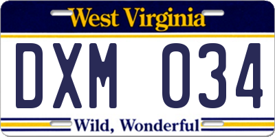 WV license plate DXM034