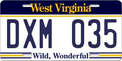 WV license plate DXM035