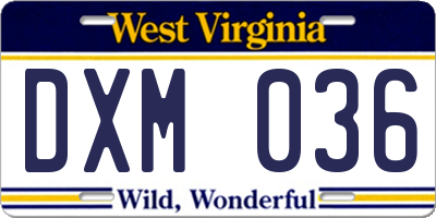 WV license plate DXM036
